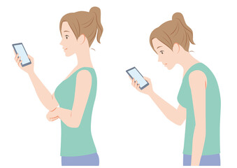 スマホ首の女性