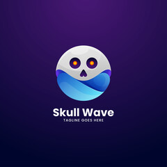 Obraz premium Vector Logo Illustration Skull Waves Gradient Colorful Style.