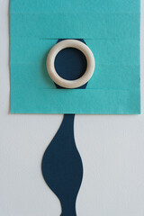 paper background with wavy shape element and wooden ring