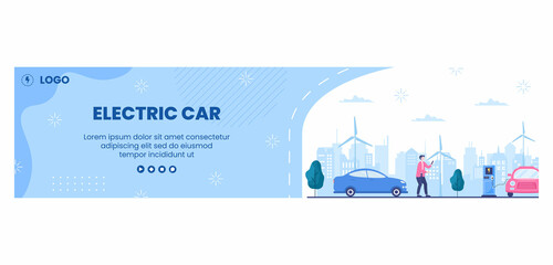 Charging Electric Car Batteries Banner Template Flat Illustration Editable of Square Background Suitable for Social Media or Web Internet Ads