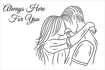 Happy Together Love Couple Women Girls and Boy Friends Line Art Hand Drawn Style illustration