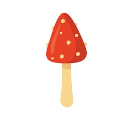 Fly agaric in flat cartoon style isolated on white background.Poison mushroom, forest nature element concept