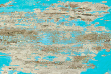 Painted blue wood planks texture background, a shabby wooden surface on kitchen weathered peeling table