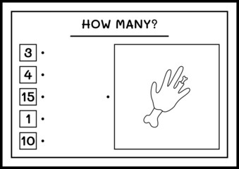 How many Zombie Hand, game for children. Vector illustration, printable worksheet