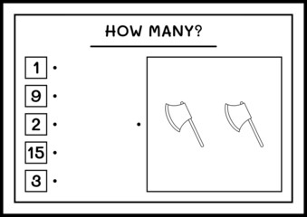 How many Ax, game for children. Vector illustration, printable worksheet