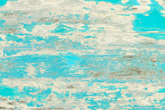 Blue wood planks old grunge texture, a shabby wooden surface of the kitchen weathered peeling table