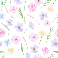 Obraz na płótnie Canvas soft watercolor florals seamless pattern
