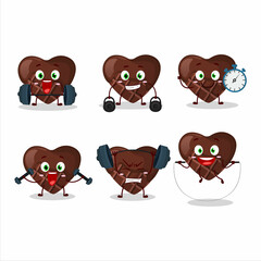 A healthy chocolate love cartoon style trying some tools on Fitness center