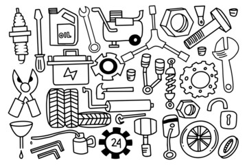hand drawn mechanical tool doodle style design concept © Sabavector