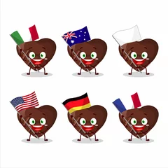 Fotobehang Chocolate love cartoon character bring the flags of various countries © kongvector