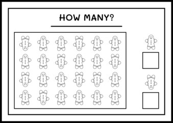 How many gingerbread cookie, game for children. Vector illustration, printable worksheet