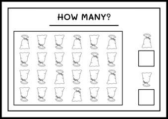 How many santa claus red bag, game for children. Vector illustration, printable worksheet