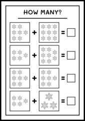How many snowflake, game for children. Vector illustration, printable worksheet