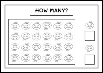 How many Pumpkin, game for children. Vector illustration, printable worksheet