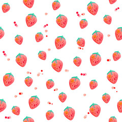 Watercolor hand drawn red strawberry isolated on white background. Seamless pattern background.