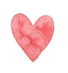 Watercolor hand drawn red heart for Valentines day, wedding and other romantic events isolated on white background.