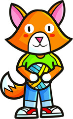 Funny fox holding volley ball in cartoon style