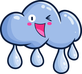 Funny rain cloud cartoon laughing happily