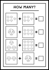 How many Zombie, game for children. Vector illustration, printable worksheet