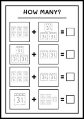 How many Calendar, game for children. Vector illustration, printable worksheet