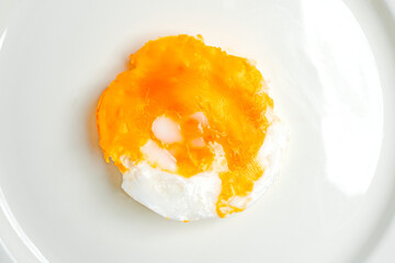 Fried eggs isolated on white background, top view,