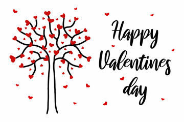  Vector illustration for Valentine's day. Illustration of a tree with hearts in a basket. Doodle style. Minimalistic postcard.
