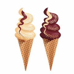 ice cream in a waffle cone with a watercolor effect