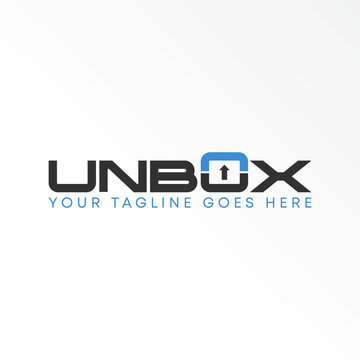 Letter or word UNBOX sans serif font with Up or arrow image graphic icon logo design abstract concept vector stock. Can be used as a symbol related to wordmark.