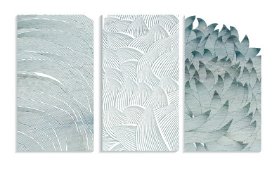 wavy decorative drawing effect, blue oil paint textured vector background template set