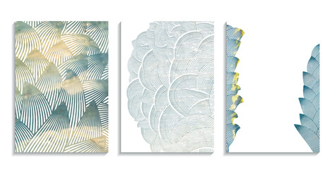wavy decorative drawing effect, blue oil paint textured vector background template set