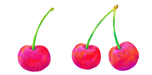 さくらんぼ　水彩　手描き　果物