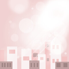 Peach pink cityscape background with soft bokeh and sun light