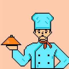 Style design pixel man chef illustration