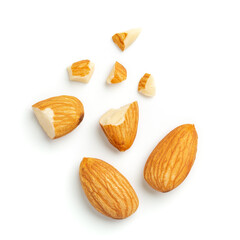 Almonds Top view isolated on a white background