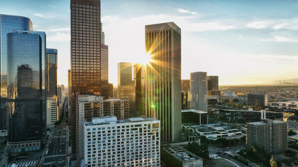 Downtown Los Angeles California. Los Angeles aerial view, business centre of the city, sunset.