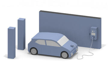 Electric car and charger. EV car and charging stand being charged. Use the charging spot installed on the road.