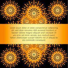 Summer Flower mandala on orange background. Festive illustration with place for text