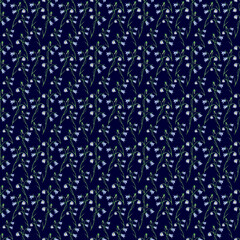 Seamless pattern of wild bluebell flower on a dark blue background Hand-drawn illustration, watercolor