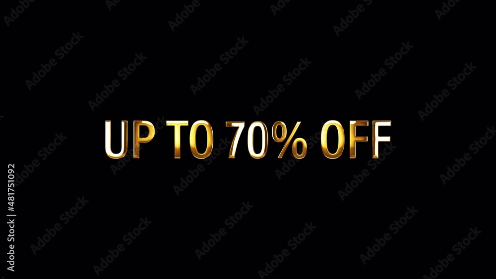 Poster up to 70% golden text banner loop animation isolated word using quicktime alpha channel prores 4444.