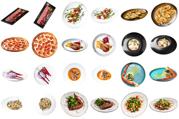 Isolated assortment of mediterranean cuisine dishes collage