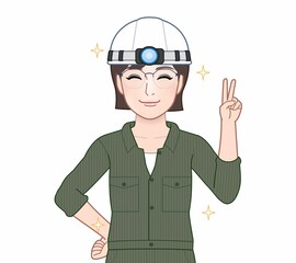 緑のつなぎを着た女性のイラスト