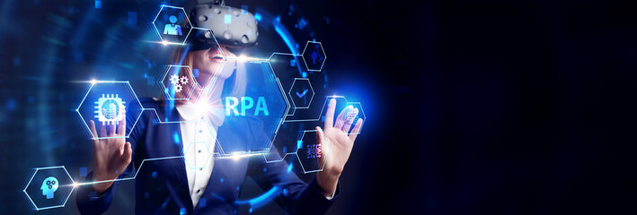Naklejka na ściany i meble RPA Robotic process automation innovation technology concept. Business, technology, internet and networking concept.