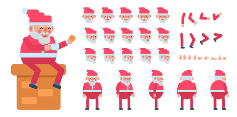 Creation kit of a Santa Claus in red outift. Modern vector illustration. Create your own pose, action, animation