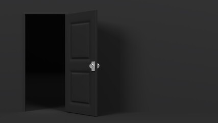 Black door and dark room.
3DCG illustration for background.
