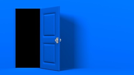 Blue door and dark room.
3D illustration for background.
