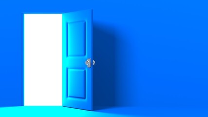 Blue door with bright light.
3D illustration for background.

