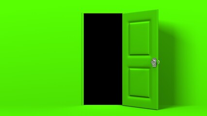 Green door and dark room.
3D illustration for background.
