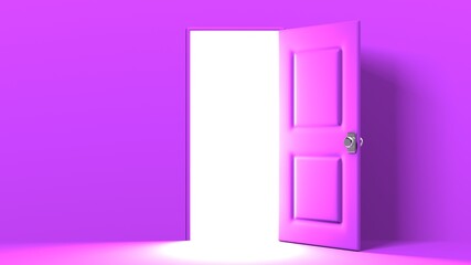 Purple door with bright light.
3D illustration for background.
