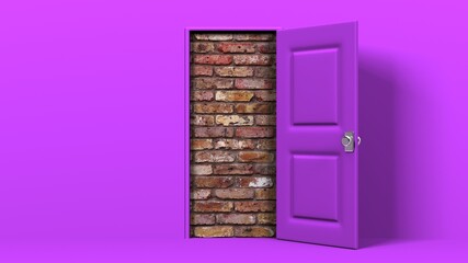 Purple door and brick wall.
3D illustration for background.
