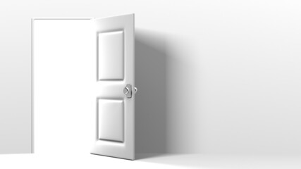 White door with bright light.
3D illustration for background.